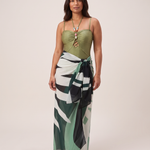 Women's Textured Bandeau One Piece Swimsuit With Printed Sarong Skirt — variant studio