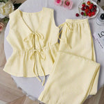 Striped V Neck Blouse and Wide Leg Trouser Set – alternate product view