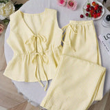 Striped V Neck Blouse and Wide Leg Trouser Set – alternate product view