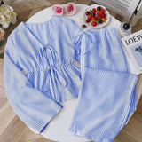 Striped V Neck Blouse and Wide Leg Trouser Set – product detail view 9