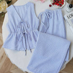 Striped V Neck Blouse and Wide Leg Trouser Set – product detail view 1