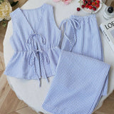 Striped V Neck Blouse and Wide Leg Trouser Set – product detail view 1