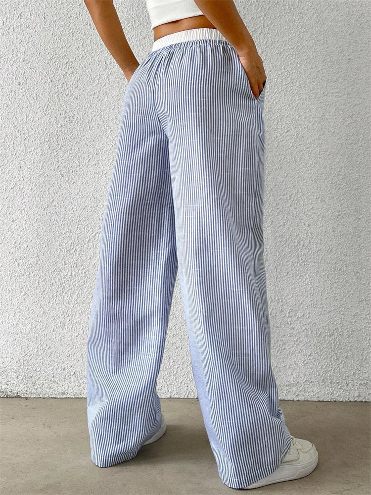 Striped Wide Leg Trousers with Woven Finish – product detail view 3