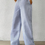 Striped Wide Leg Trousers with Woven Finish – product detail view 3