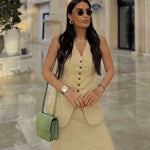 Olive Elegant Sleeveless Button-Front Skirt Set – product detail view 2