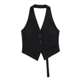Céline Open-Back V-Neck Cropped Vest