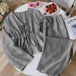 Striped V Neck Blouse and Wide Leg Trouser Set – product detail view 8