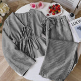 Striped V Neck Blouse and Wide Leg Trouser Set – product detail view 8
