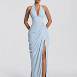 Mabel Elegant Pleated Halter Maxi Dress – product detail view 3
