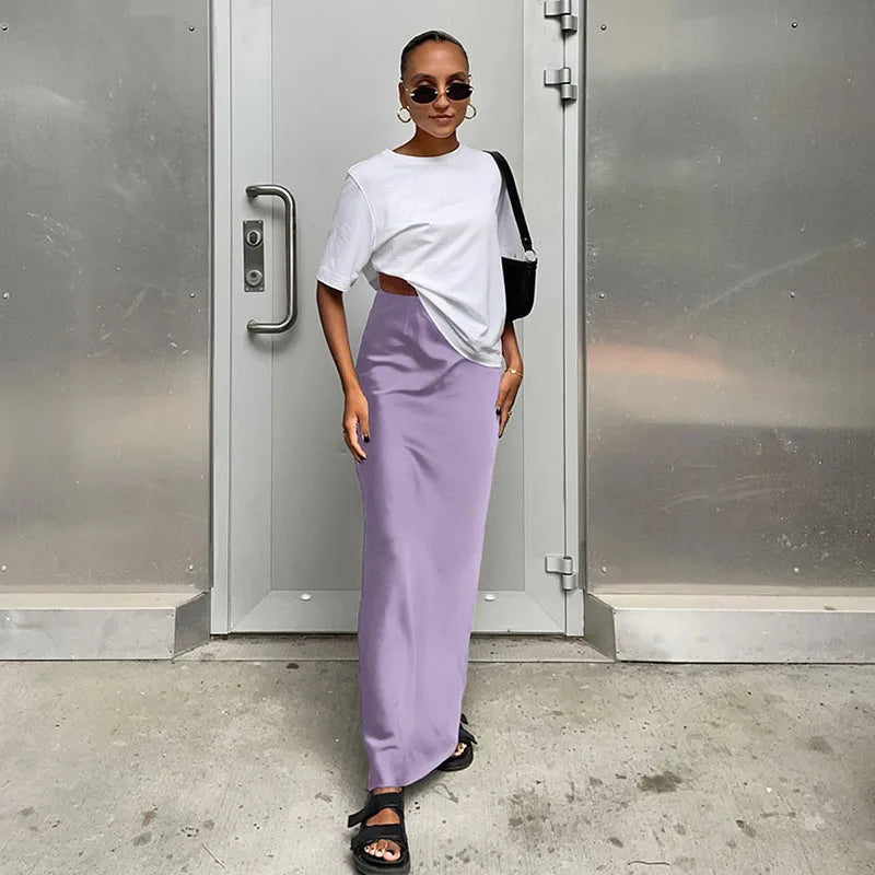 Satin Trumpet Maxi Skirt with High Waist – product detail view 11