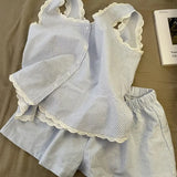 Bluebell Striped Lace-Trim Pyjama Short Set