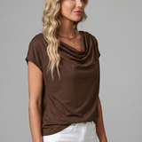 Elise Draped Cowl-Neck Short-Sleeve Blouse