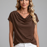 Elise Draped Cowl-Neck Short-Sleeve Blouse