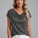 Elise Draped Cowl-Neck Short-Sleeve Blouse