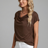 Elise Draped Cowl-Neck Short-Sleeve Blouse