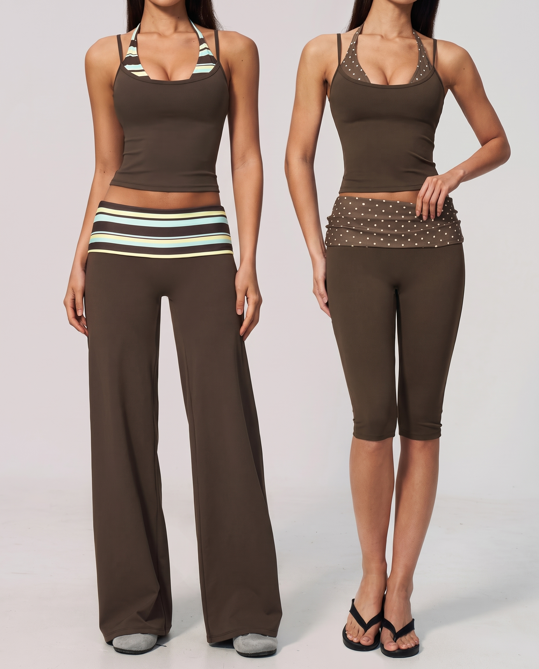 Amélie Polka-Dot and Stripe Yoga Set – studio front view
