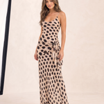 Animal Print Maxi Dress with Removable Scarf – studio angle view