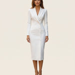 Anna | Elegant Tailored Midi Dress — White — studio front