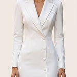 Anna | Elegant Tailored Midi Dress — White — fabric detail