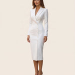 Anna | Elegant Tailored Midi Dress — White — studio three-quarter