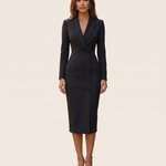 Anna | Elegant Tailored Midi Dress — Black — studio front