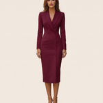 Anna | Elegant Tailored Midi Dress — Mulberry — studio front