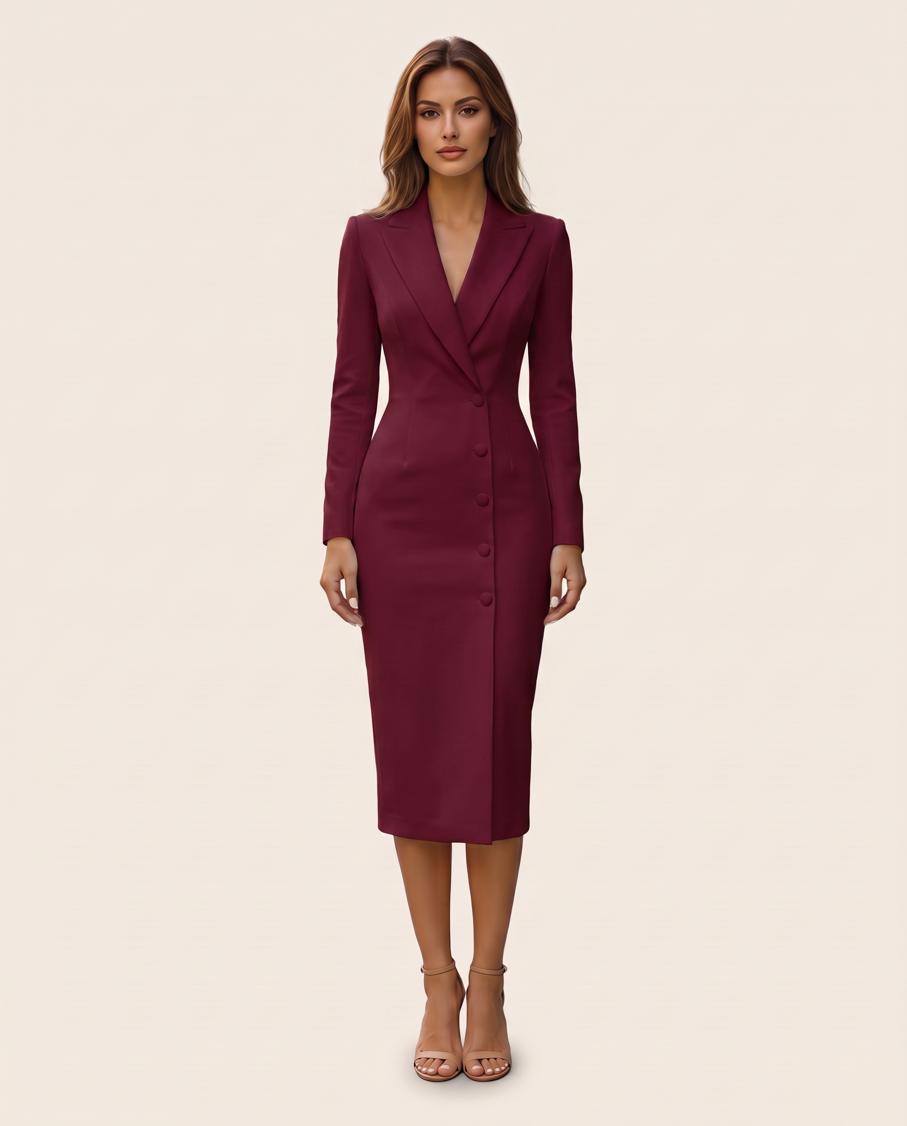 Anna | Elegant Tailored Midi Dress — Mulberry — studio front