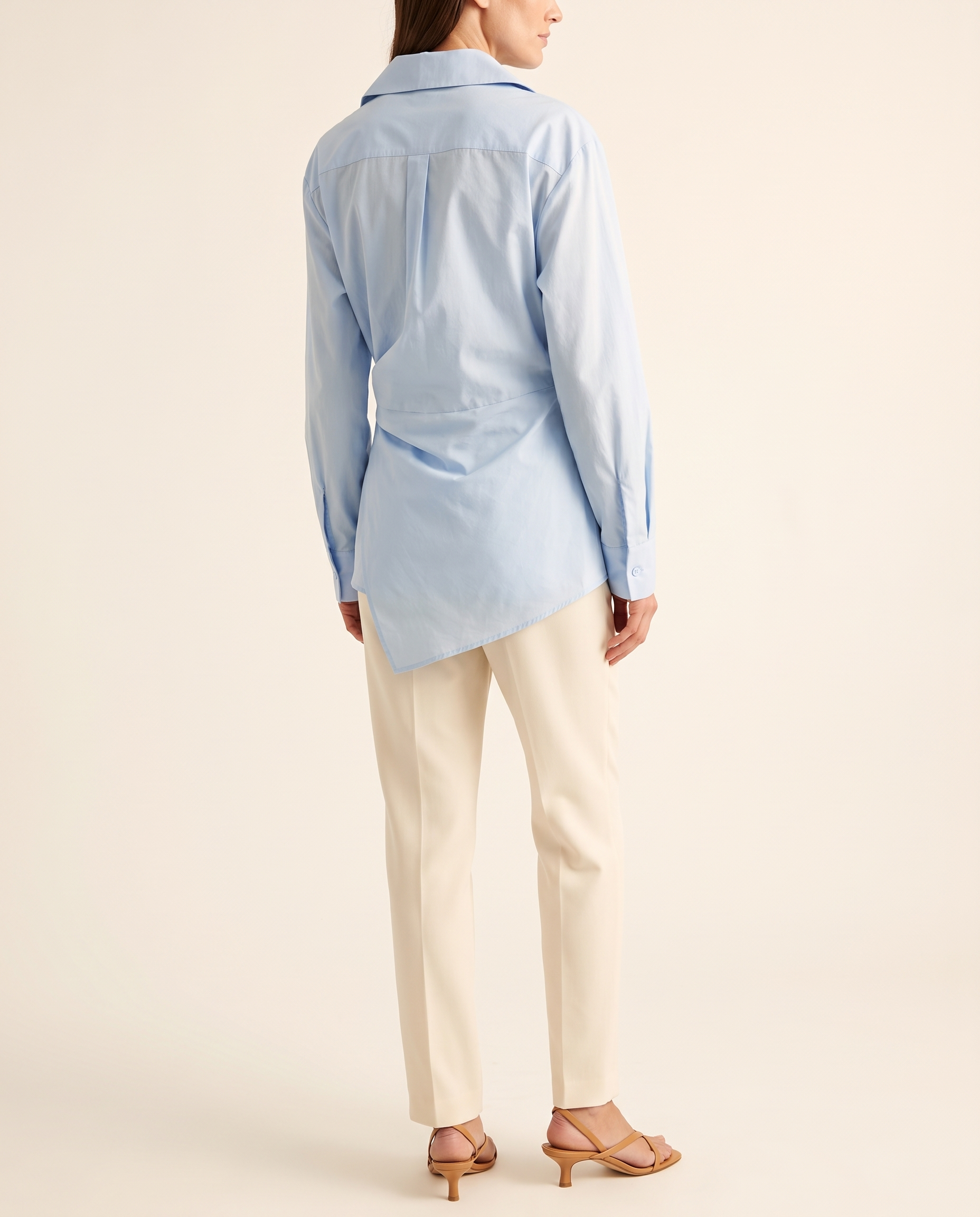 Arden Asymmetric Long-Sleeve Polo Blouse – studio back view