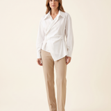 Arden Asymmetric Long-Sleeve Polo Blouse – white studio variant