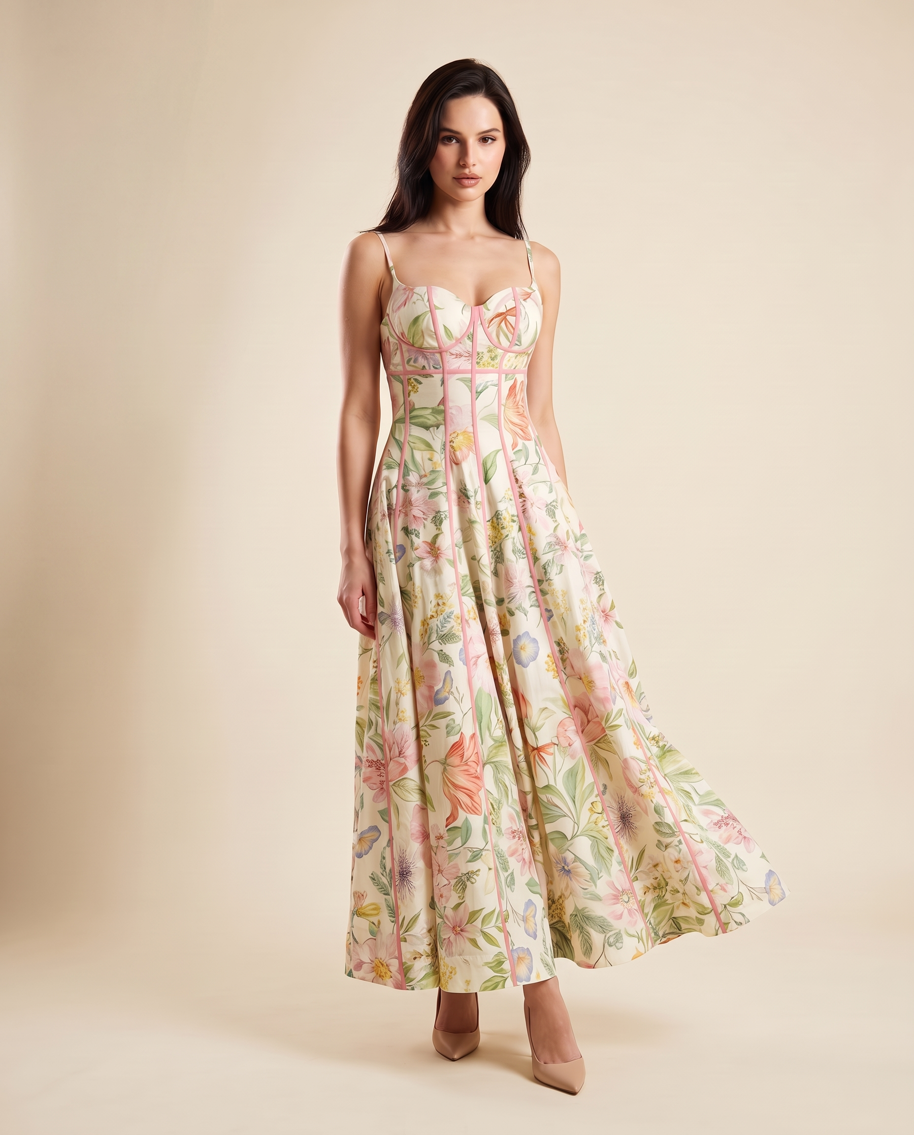 Aria Elegant Floral Halter Maxi Dress — front studio