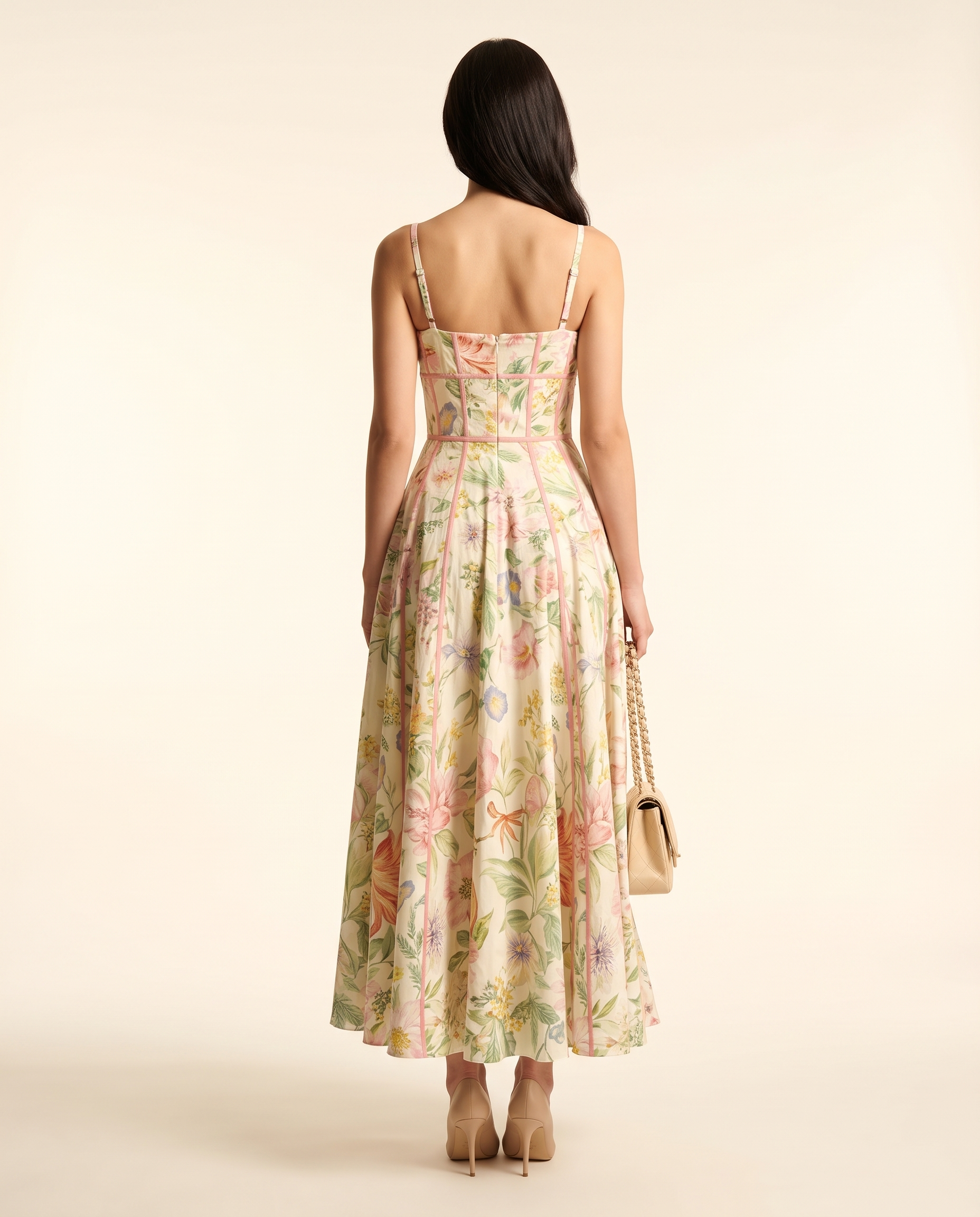 Aria Elegant Floral Halter Maxi Dress — back studio