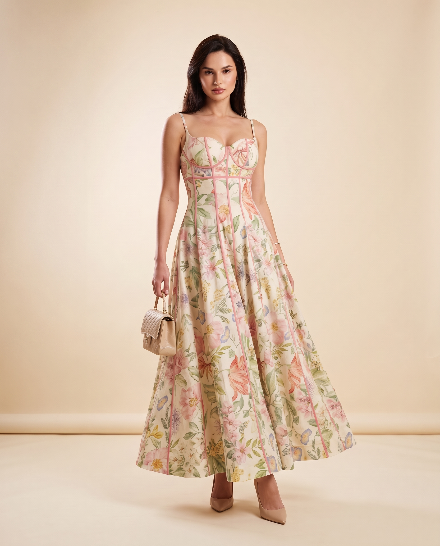 Aria Elegant Floral Halter Maxi Dress — Pink A studio