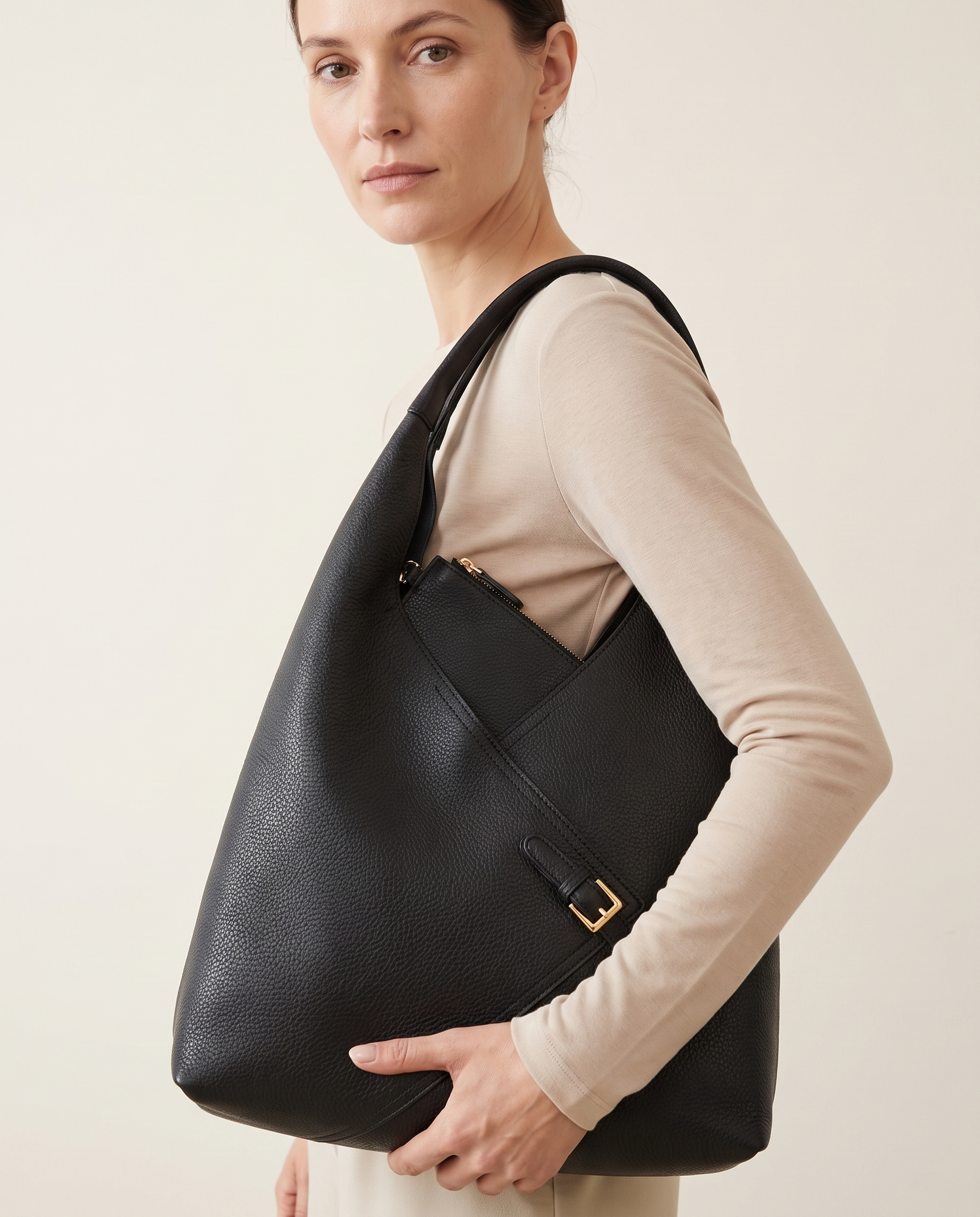 Aria Lychee-Texture 2-in-1 Shoulder Bag Set – studio front view