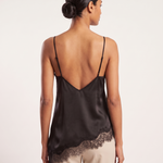 Asymmetric Lace Tank Top with V Neck and Open Back — full-length studio back view on a warm ivory seamless background