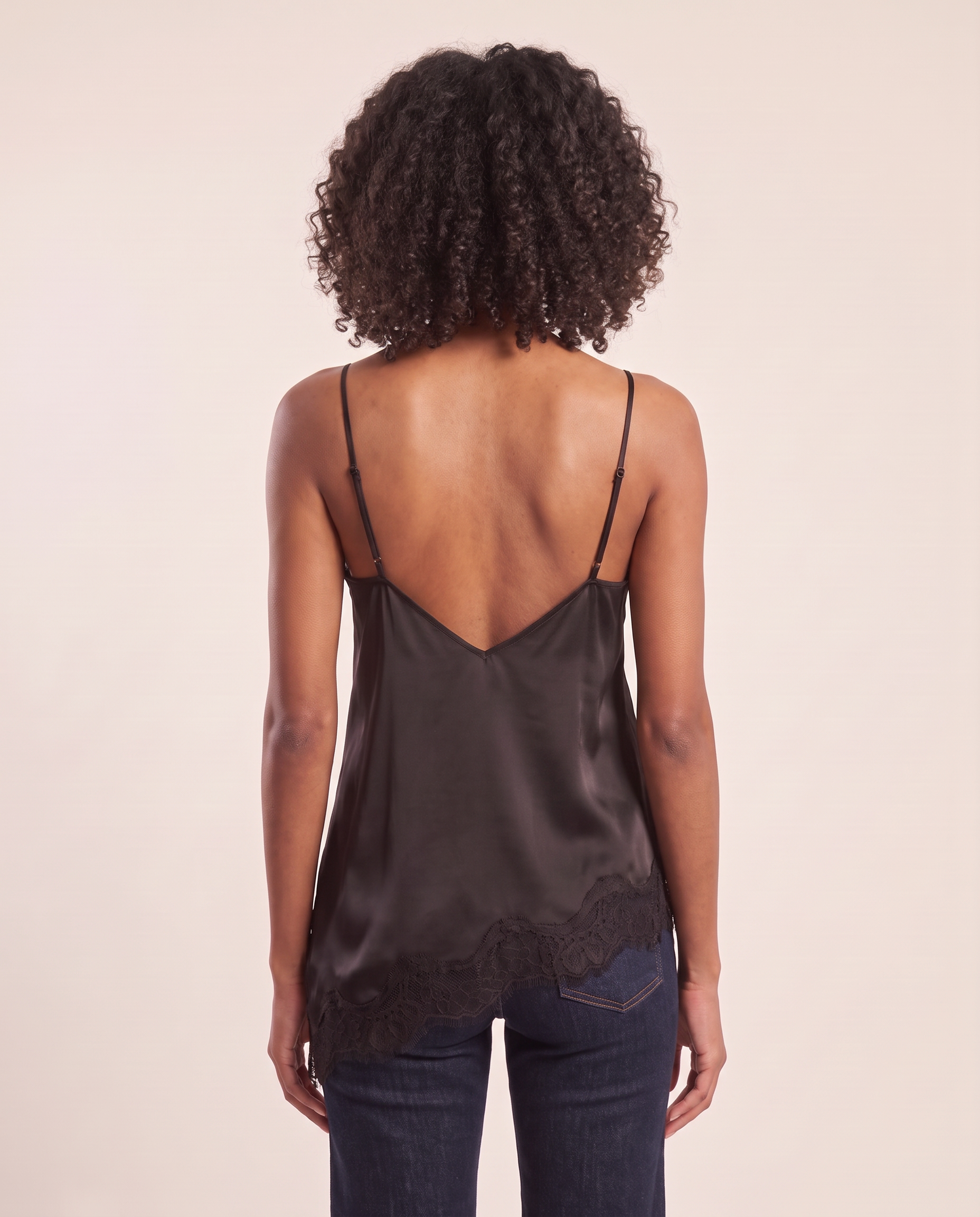 Asymmetric V Neck Lace Tank Top — back