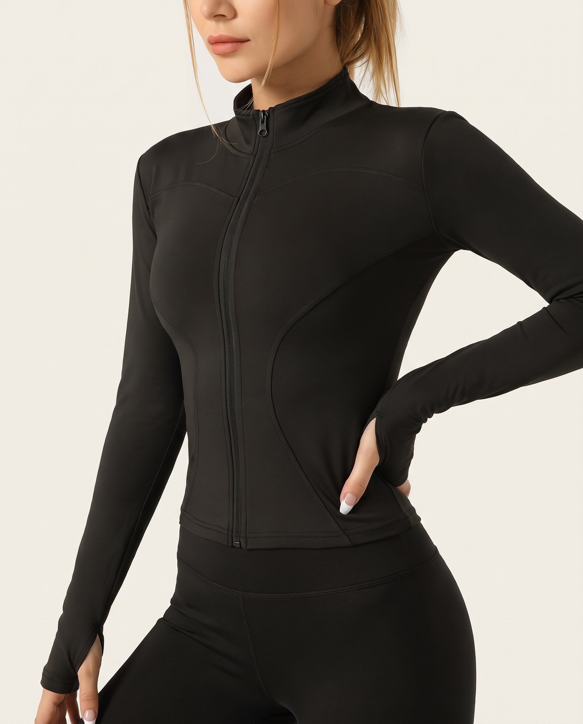 Aura Quick-Dry Long-Sleeve Fitness Jacket – studio front view