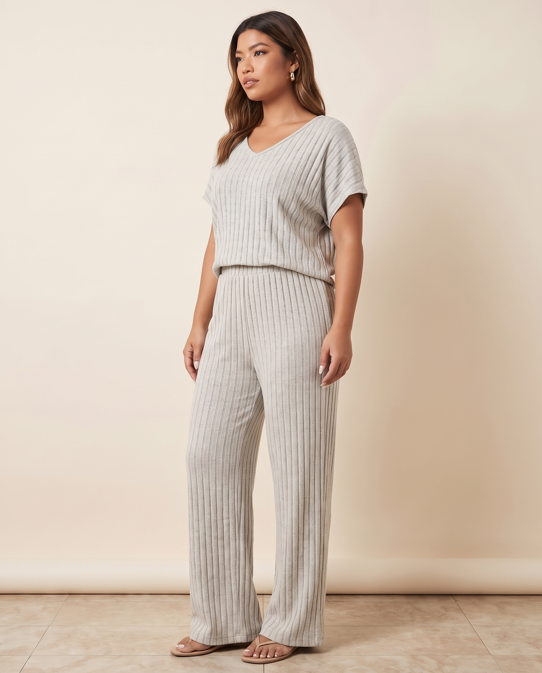 Batwing Sleeve Top and Straight Leg Trouser Set – three-quarter view