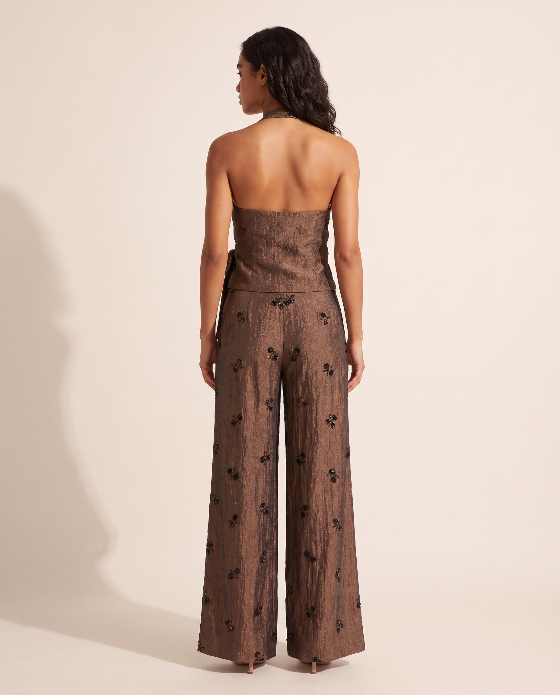 Beaded Halter Top and Wide Leg Trouser Set – back
