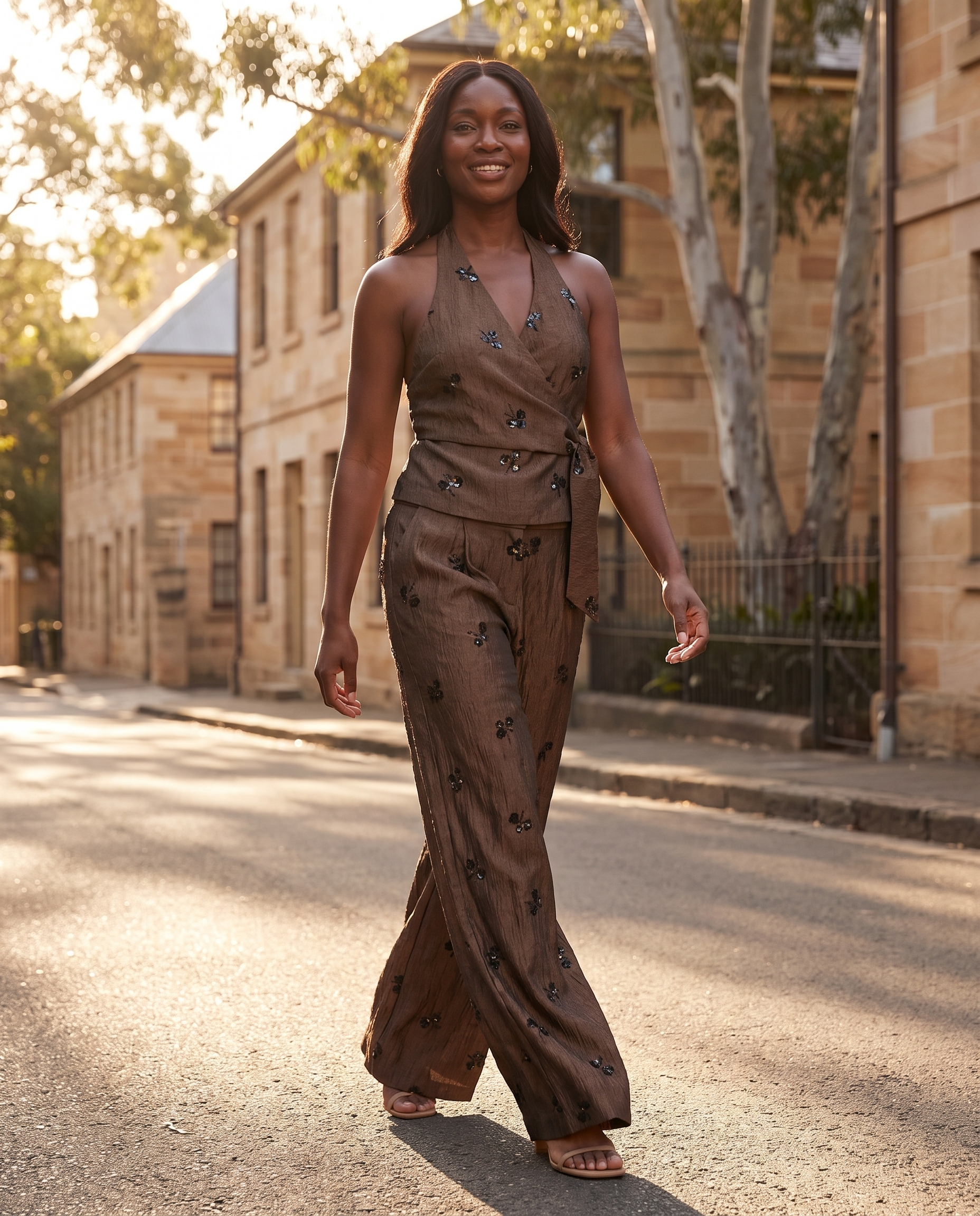Beaded Halter Top and Wide Leg Trouser Set – Australian lifestyle view