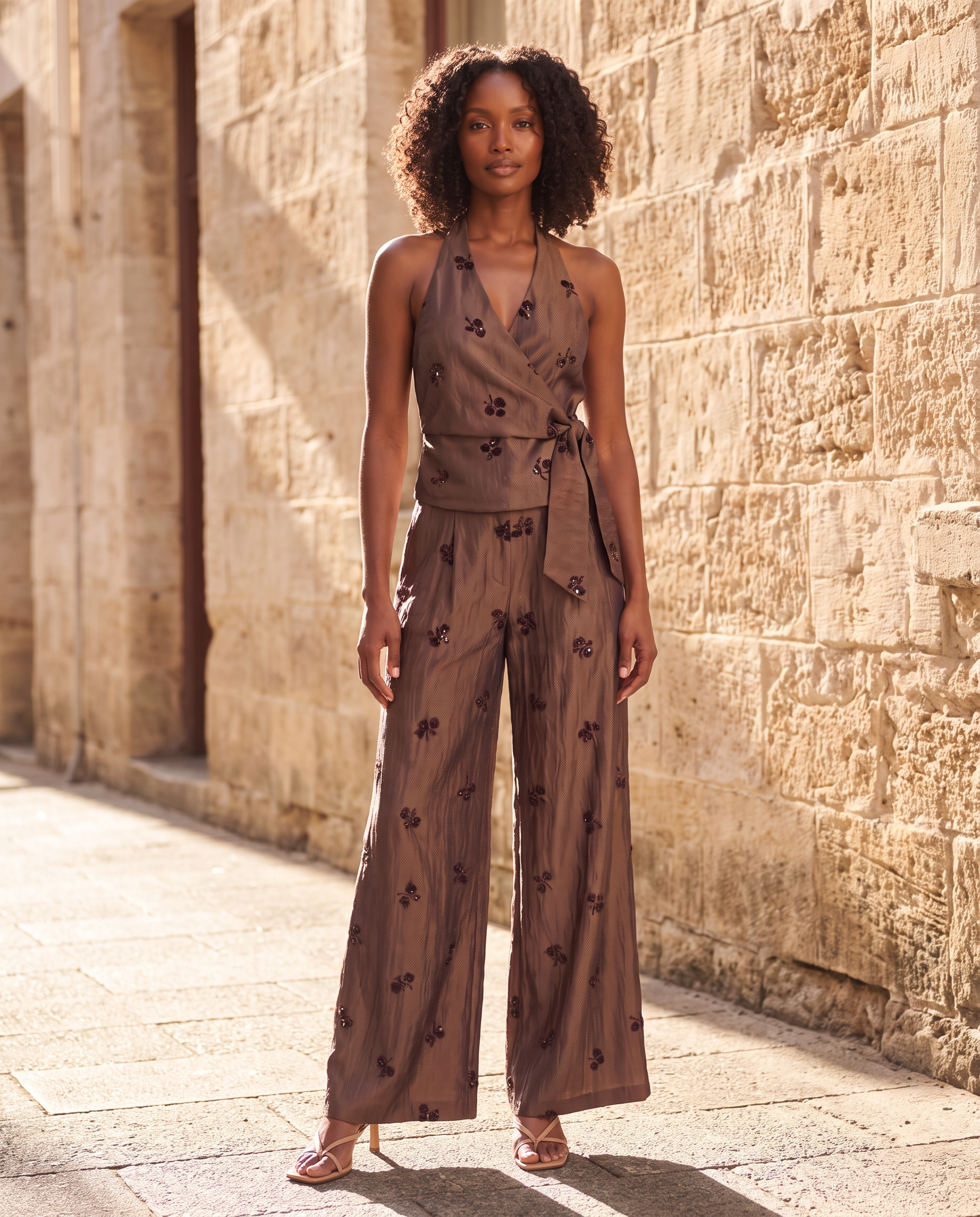 Beaded Halter Top and Wide Leg Trouser Set — lifestyle 2