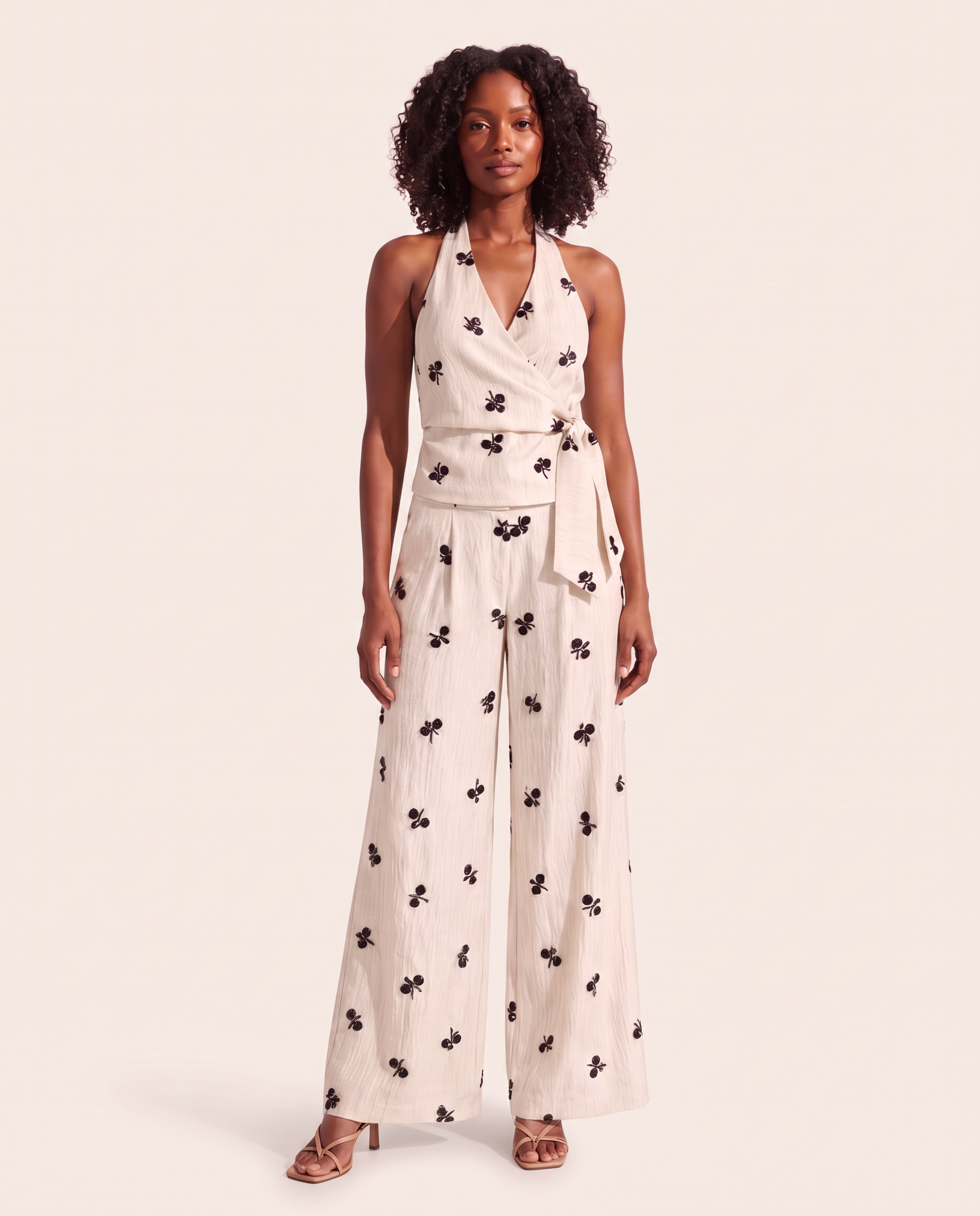 Beaded Halter Top and Wide Leg Trouser Set — colour