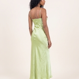 Bianca Satin Corset Spaghetti-Strap Dress – studio back view