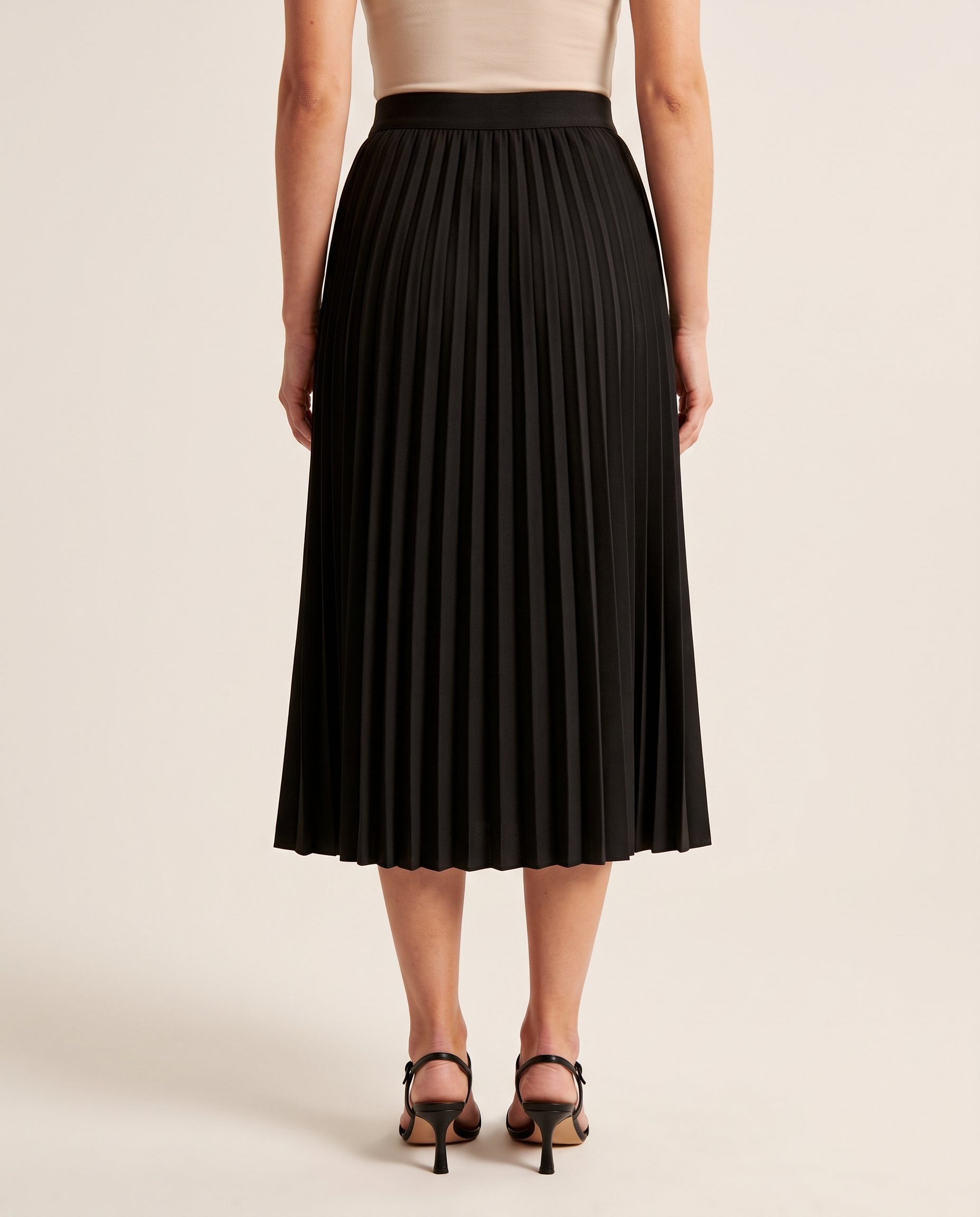 Black Pleated Midi Skirt — back view