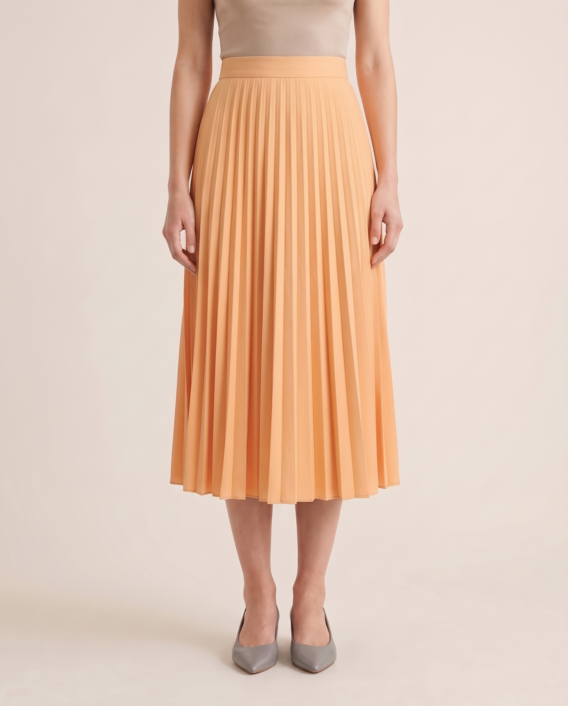 Black Pleated Midi Skirt — Apricot studio front view