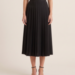 Black Pleated Midi Skirt — Black studio front view