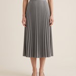Black Pleated Midi Skirt — Grey studio front