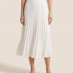 Black Pleated Midi Skirt — White studio front