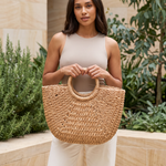 Blake straw tote close lifestyle view