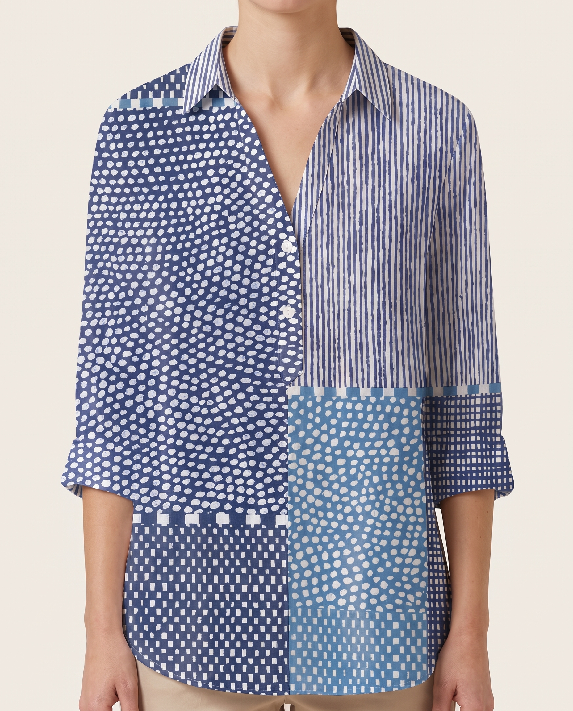 Blouse – Ocean Patchwork With a Twist — Multicolor — fabric detail