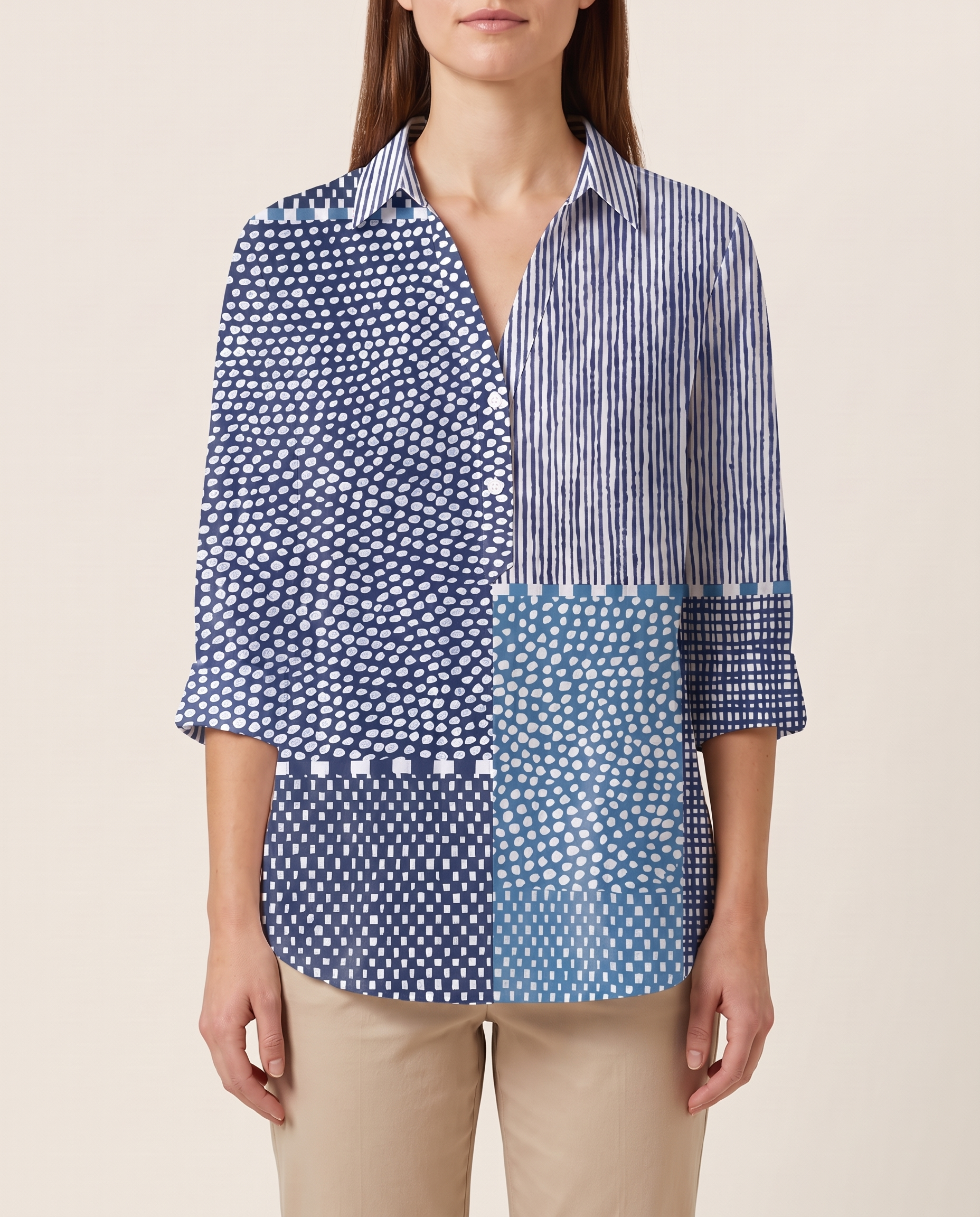 Blouse – Ocean Patchwork With a Twist — Multicolor — studio three-quarter